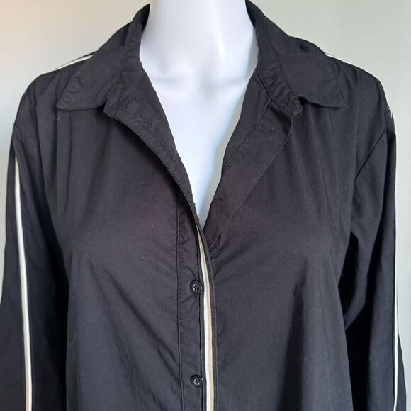 Ellen Tracy Tape Trim Poplin Oversized Black Blouse Size S - Picture 4 of 9